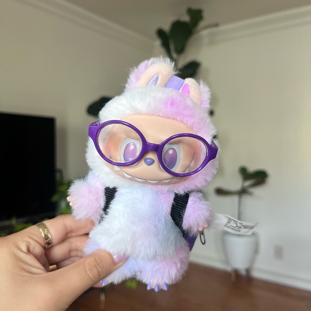 Labubu accessories purple glasses and backpack